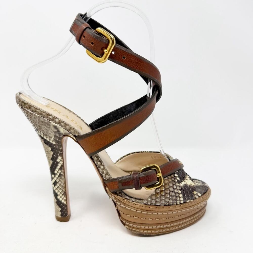 Prada Snakeskin Platform Strappy High Heels Womens Size EU 37.5 - Picture 5 of 10